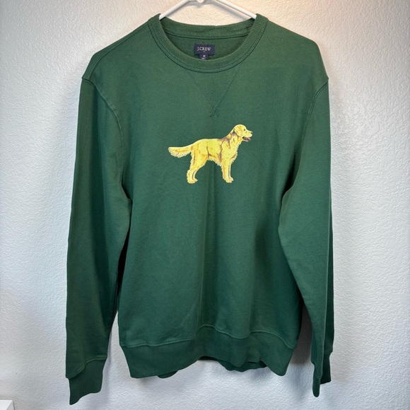 J. Crew Green Crewneck Sweater with Yellow Dog Design - Picture 2 of 7